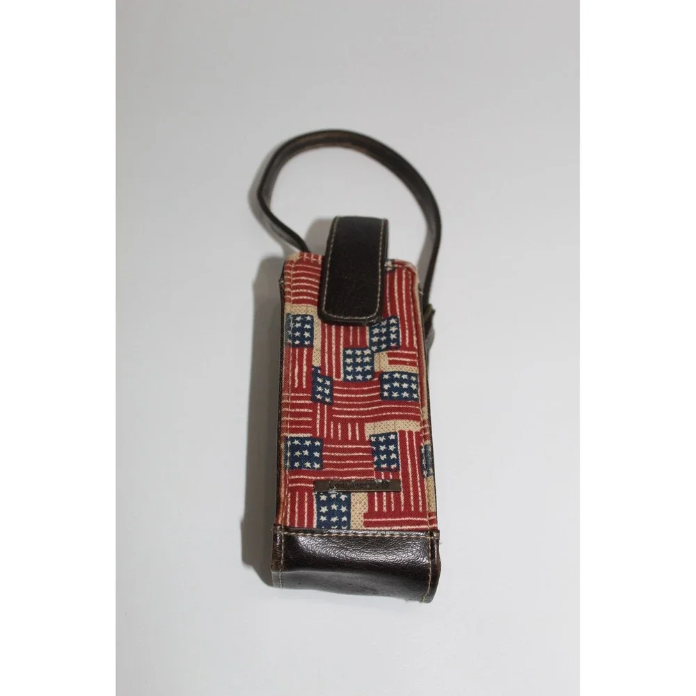 Longaberger American‎ Flag Tapestry Leather Cell Phone Pouch Case Brown Strap